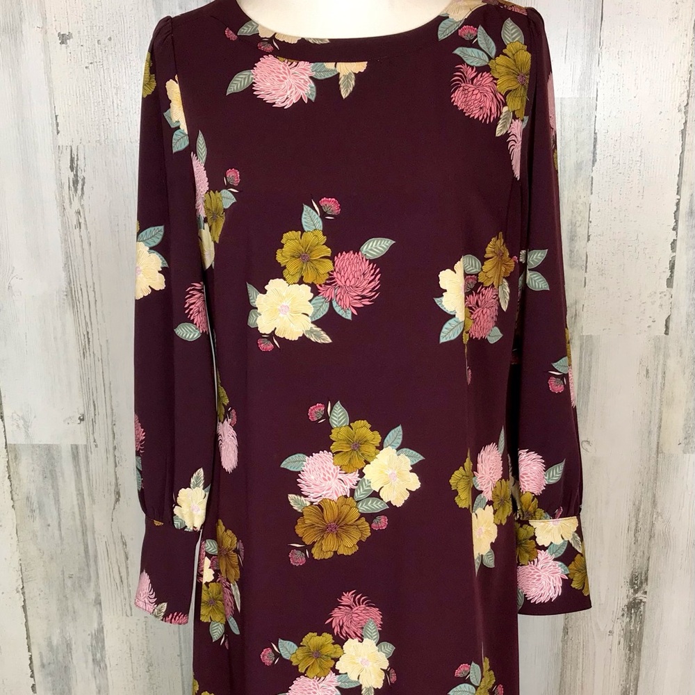 LOFT Red and White A-line Bishop Sleeve Dress